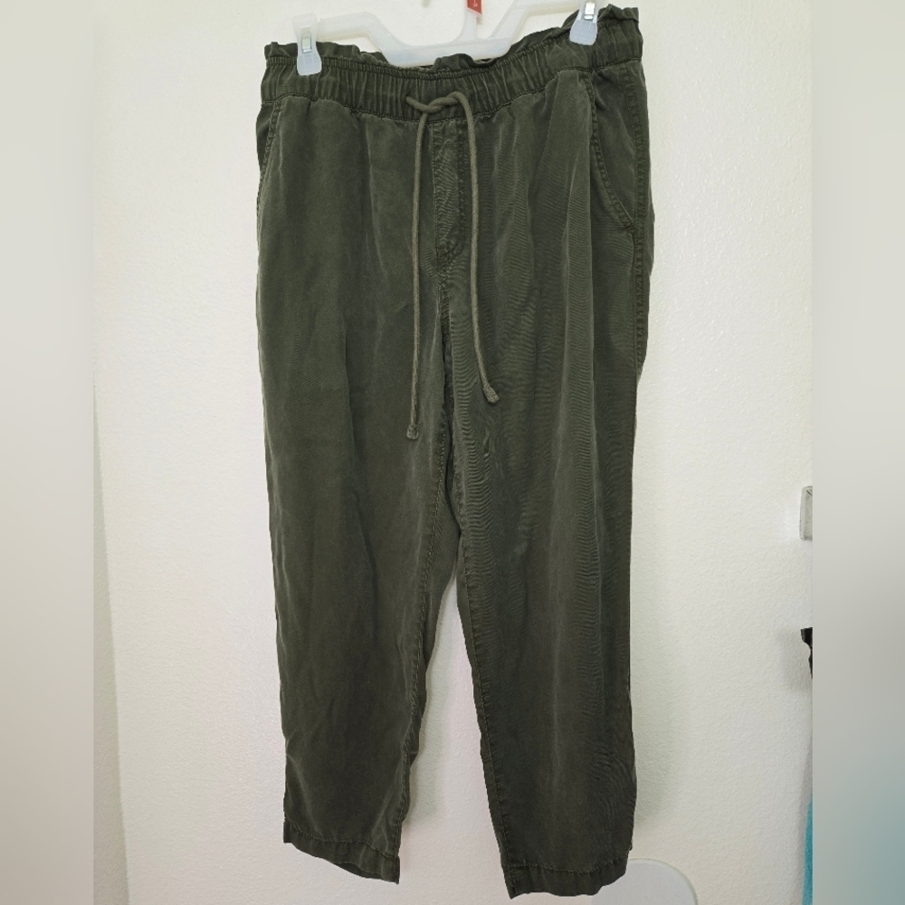 Loft Hunter Green Drawstring Paper Bag Waist Emory Taper Pants Medium Petite